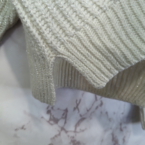 & Other Stories Sweater Crop Wool White Metallic Mock Paris - Picture 10 of 10